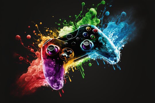 manette de console avec explosion de peinture color&eacute;e