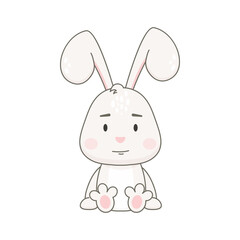 Cute rabbit character isolated on white. Easter bunny vector illustration.