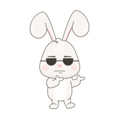 Cute cool rabbit character with sunglasses isolated on white. Easter bunny vector illustration.