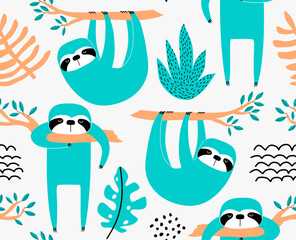 cute sloth seamless pattern. 