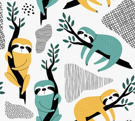 cute sloth seamless pattern.  © andin