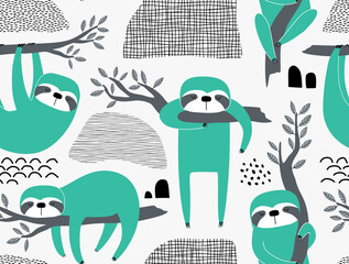 cute sloth seamless pattern. 