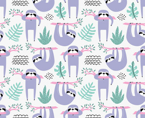 cute sloth seamless pattern. 