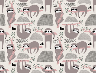 cute sloth seamless pattern.  © andin