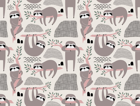 cute sloth seamless pattern. 