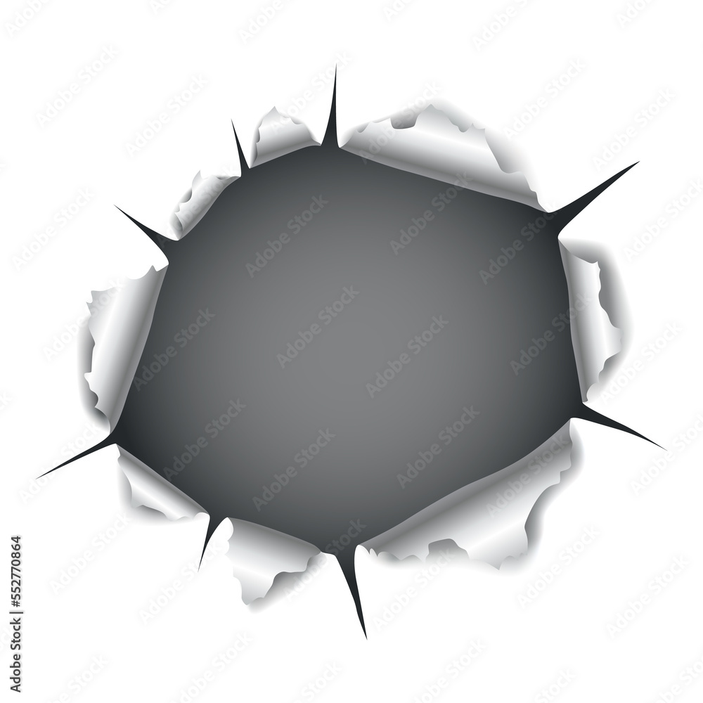 Poster paper hole of gray torn paper. torn sides over dark paper background with space for text. realistic 