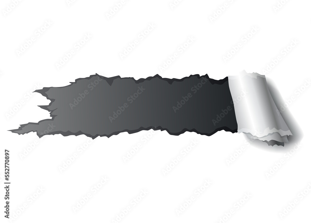 Poster paper hole of gray torn paper. torn sides over dark paper background with space for text. realistic 