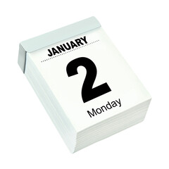 Calendar 2023  January 2  Monday isolated on transparent background PNG cut out - obrazy, fototapety, plakaty