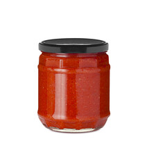 BBQ sauce in glass jar isolated on transparent background with clipping path