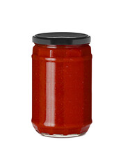 BBQ sauce in glass jar isolated on transparent background with clipping path
