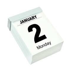 Calendar 2023  January 2  Monday isolated on white background - obrazy, fototapety, plakaty
