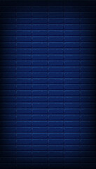 Nightly dark blue brick wall. Vector vertical background for neon lights or text, brickwork texture.