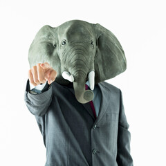 Businessman with head of elephant on white background