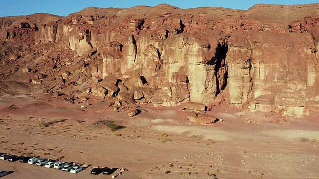 Aerial view on the Solomon Pillars in Timna park in Arava desert