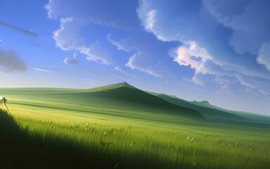 Fototapeta premium field and blue sky generative ai, generative, ai