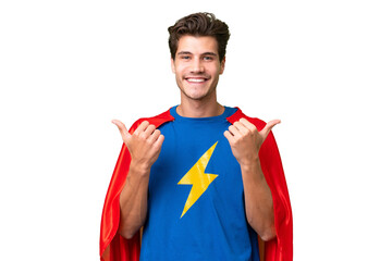 Super Hero caucasian man over isolated background with thumbs up gesture and smiling
