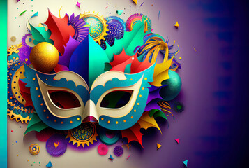 bright colored carnival mask on the background with decorative elements in the form of a stylish background carnival paraphernalia, a mask for the holiday