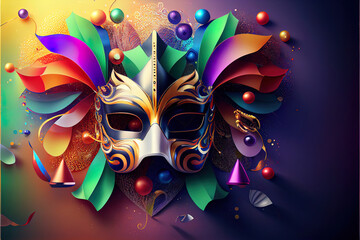 bright colored carnival mask on the background with decorative elements in the form of a stylish background carnival paraphernalia, a mask for the holiday