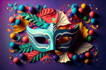 Gordijnen festive carnival mask with rich decoration, Italian carnival paraphernalia, party paraphernalia © Ivan Traimak