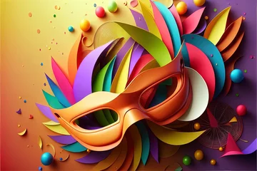 Poster festive carnival mask with rich decoration, Italian carnival paraphernalia, party paraphernalia, Stylish holiday headwear © Ivan Traimak