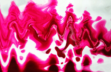 Fluid art texture. Abstract backdrop with diffusing magenta paint effect. Liquid acrylic artwork that flows and splashes. Mixed paints for interior poster. Pink black and white overflowing colors
