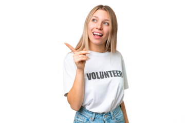 Young volunteer woman over isolated chroma key background intending to realizes the solution while lifting a finger up