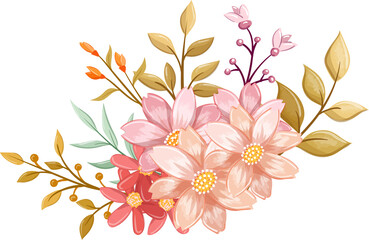 Fototapeta na wymiar Pink Orange Flower Arrangement with watercolor style