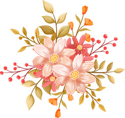 Pink Orange Flower Arrangement with watercolor style