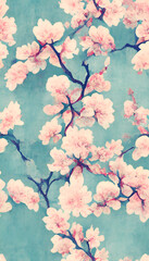 light pink cherry blossom tree with green background