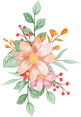 Obraz premium Pink Orange Flower Arrangement with watercolor style