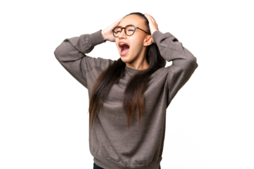 Young Arabian woman over isolated chroma key background stressed overwhelmed