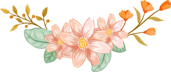 Obraz premium Pink Orange Flower Arrangement with watercolor style