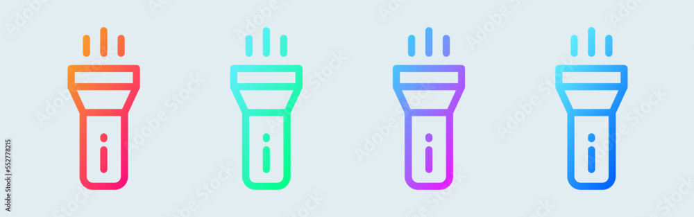 Poster flashlight line icon in gradient colors. torch signs vector illustration.