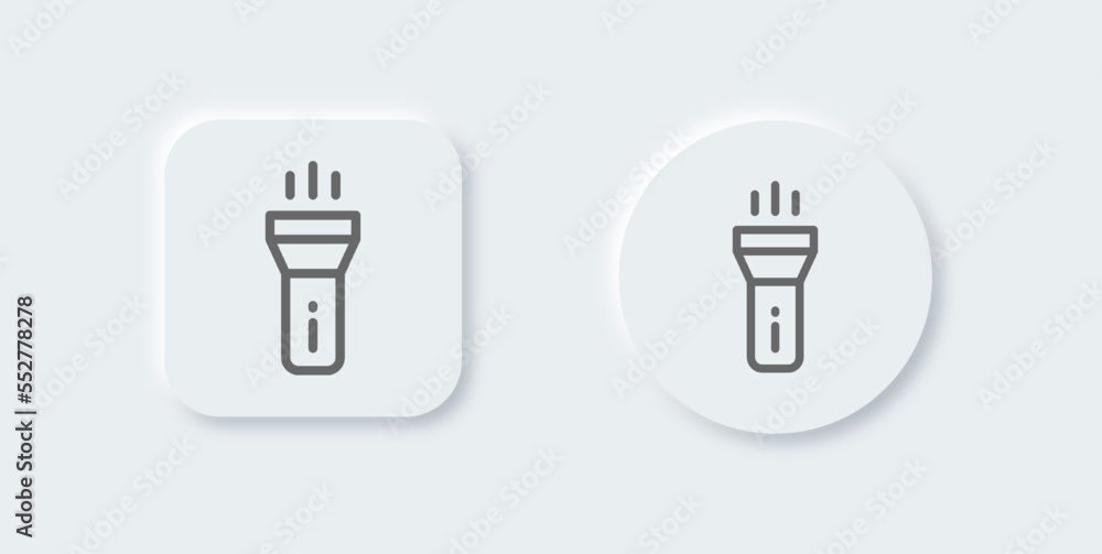 Poster flashlight line icon in neomorphic design style. torch signs vector illustration.