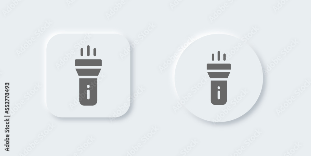 Poster flashlight solid icon in neomorphic design style. torch signs vector illustration.