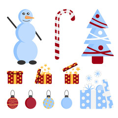 attributes of winter holidays, Christmas,new year, simple flat items.vector illustration