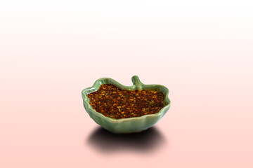 chili sauce in leaf shaped sauce cup