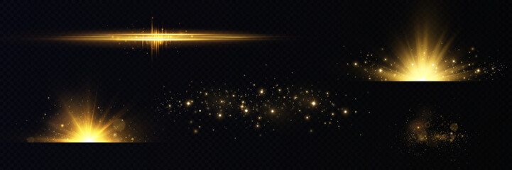 Golden light vectors.Bright gold star.Light flash.Gold glitter.