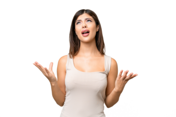 Young Russian woman over isolated chroma key background stressed overwhelmed