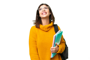 Young student woman over isolated chroma key background laughing