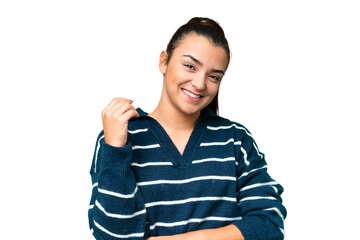 Young beauty woman over isolated chroma key background laughing