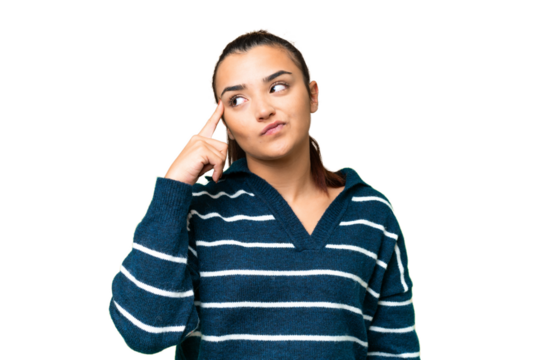 Young beauty woman over isolated chroma key background making the gesture of madness putting finger on the head