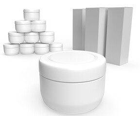 3D illustration - Set of cream jars and cream packages.