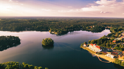 Aerial view of the town of the old city of Lubniewice, Polska