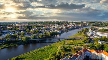 Aerial view of Gorzów Wielkopolski town city at river Warta travel in Poland - obrazy, fototapety, plakaty