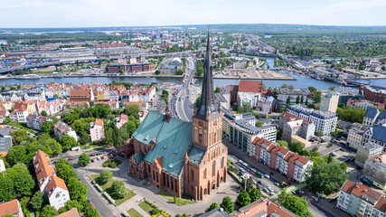 Szczecin - aerial city landscape. The Chrobry shafts, the theater and the panorama of the city....