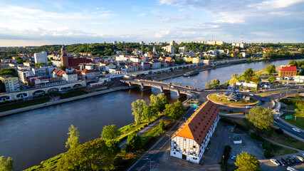 Aerial view of Gorzów Wielkopolski town city at river Warta travel in Poland - obrazy, fototapety, plakaty