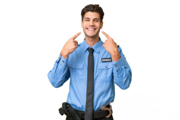 Young police man over isolated background smiling with a happy and pleasant expression