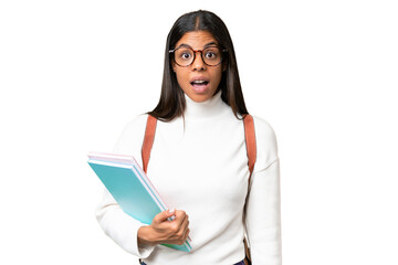 Young African American student woman over isolated background with surprise facial expression