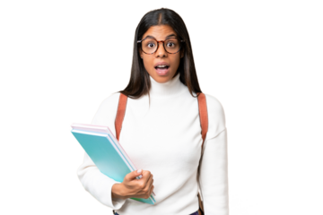 Young African American student woman over isolated background with surprise facial expression